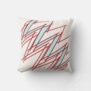 Dark Red Squiggle Aqua Lightning Strike Design Throw Pillow