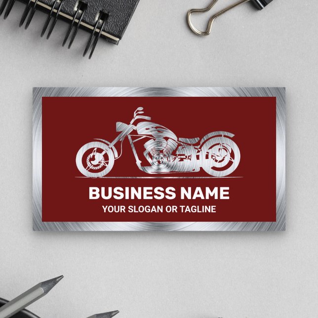 Dark Red Steel Motorbike Motorcycle Mechanic Business Card (Creator Uploaded)