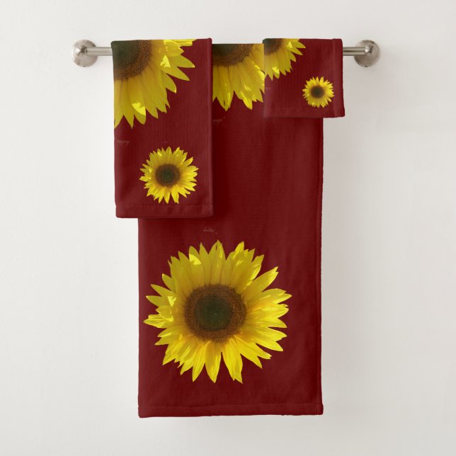Dark Red - Sunflower Bath Towel Set (Insitu)