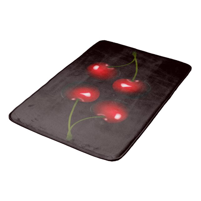 Dark Red Sweet Cherries Bath Mat (Angled)