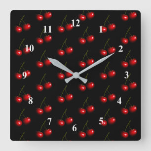 dark Red Sweet Cherries Square Wall Clock