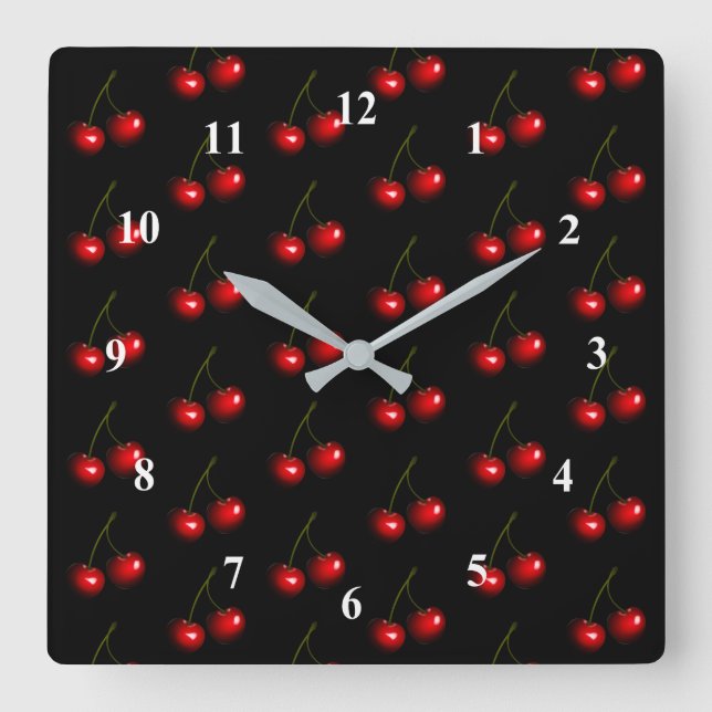 dark Red Sweet Cherries Square Wall Clock (Front)