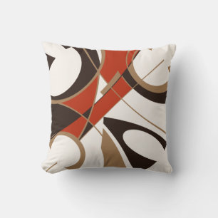 Dark Red Tan Black on Off-White Diagonal Abstract Throw Pillow