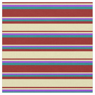 Dark Red, Tan, Purple & Teal Coloured Stripes Fabric