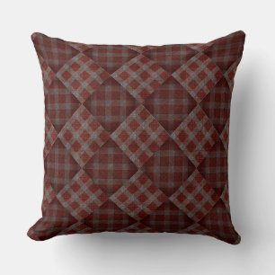 Dark red tartan plaid mosaic throw pillow