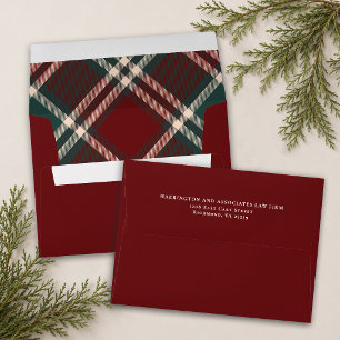 Dark Red Tartan Plaid Personalized Envelope