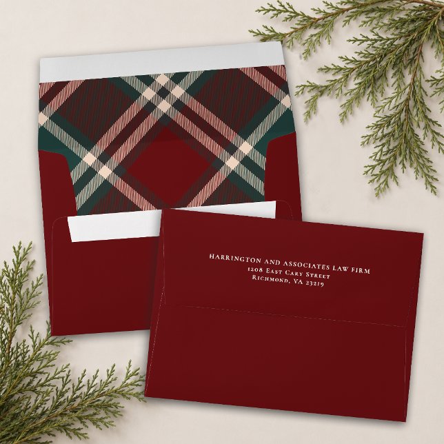 Dark Red Tartan Plaid Personalized Envelope (Creator Uploaded)