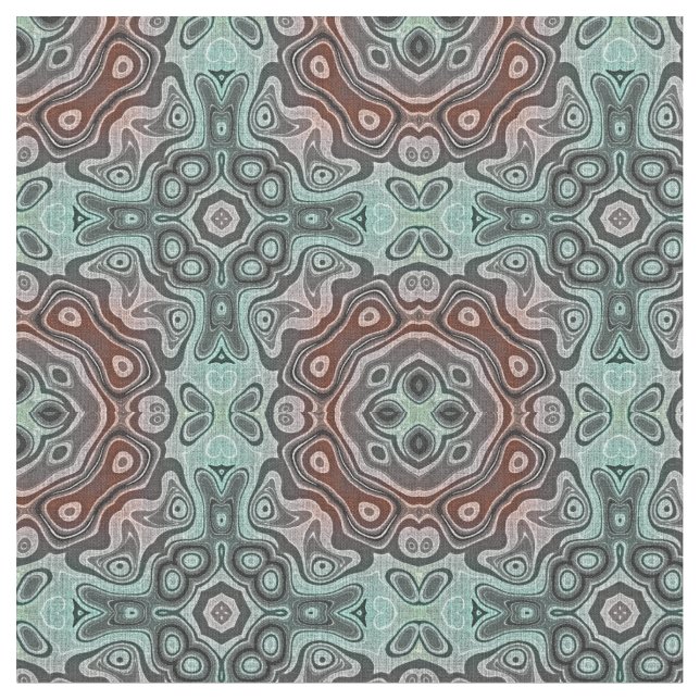 Dark Red Teal Blue Green Bali Batik Pattern Fabric (Close Up)