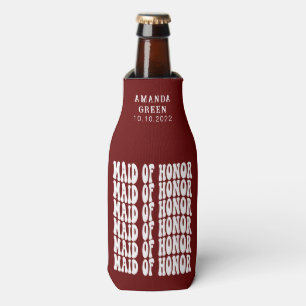Dark Red Trendy Boho Personalized Maid of Honour Bottle Cooler