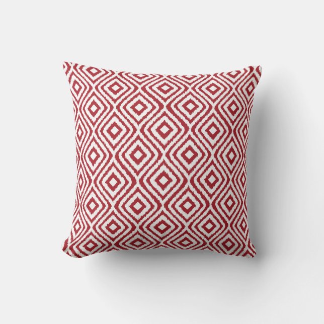 Dark Red Tribal Ikat Diamond Pattern Throw Pillow (Front)
