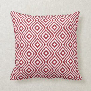 Dark Red Tribal Ikat Diamond Pattern Throw Pillow