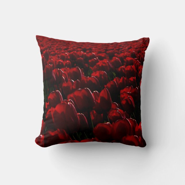 Dark red tulips, real tulip field image, floral throw pillow (Front)