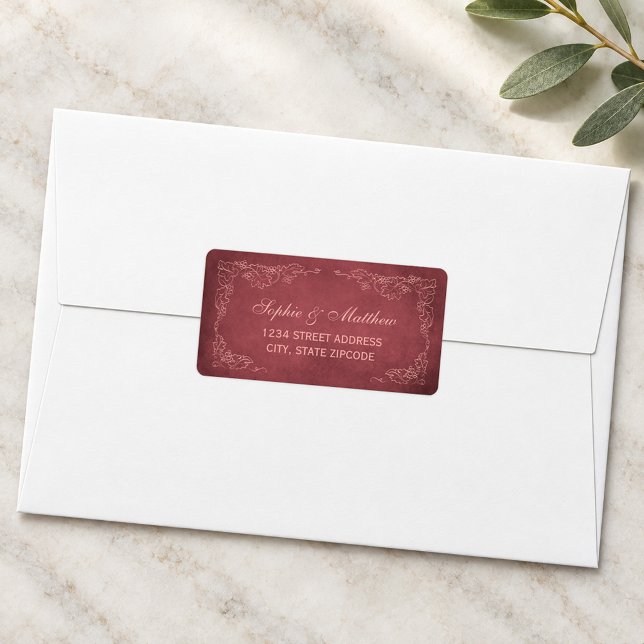 Dark Red Vineyard Grapevine Wedding Address Label (Creator Uploaded)
