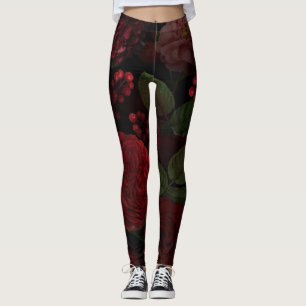 Dark Red Vintage Garden Leggings