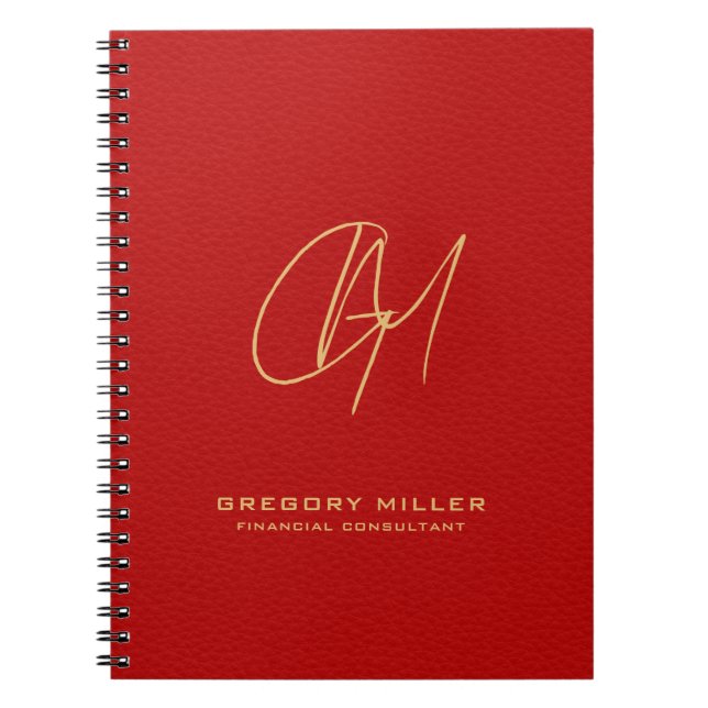 Dark-Red Vintage Leather Modern Monogram Notebook (Front)