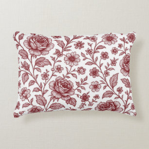 Dark Red Vintage Rose Pattern Accent Pillow