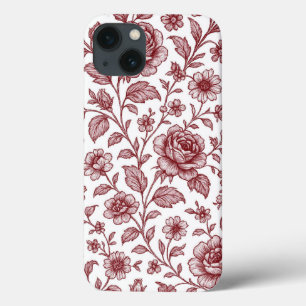 Dark Red Vintage Rose Pattern  iPhone 13 Case