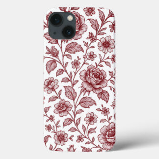 Dark Red Vintage Rose Pattern  iPhone 13 Case