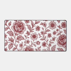 Dark Red Vintage Rose Pattern Desk Mat