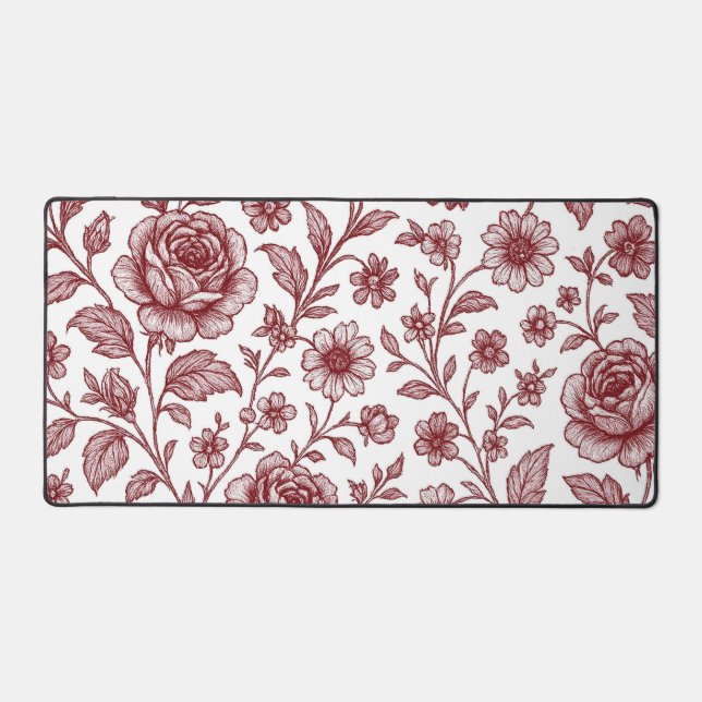 Dark Red Vintage Rose Pattern  Desk Mat (Front)