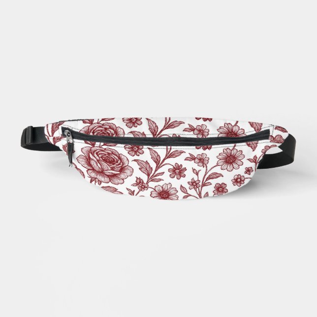 Dark Red Vintage Rose Pattern  Fanny Pack (Front)