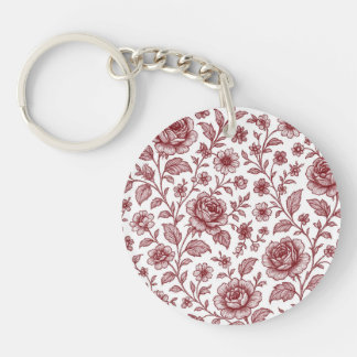 Dark Red Vintage Rose Pattern  Keychain