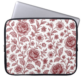 Dark Red Vintage Rose Pattern  Laptop Sleeve