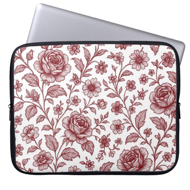 Dark Red Vintage Rose Pattern  Laptop Sleeve (Front)
