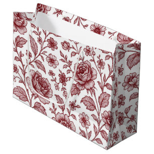 Dark Red Vintage Rose Pattern Large Gift Bag