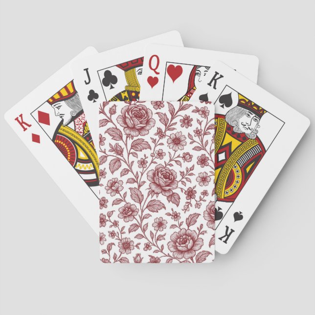 Dark Red Vintage Rose Pattern  Playing Cards (Back)