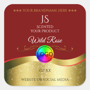 Dark Red Wavy Gold Logo Monogram Product Label