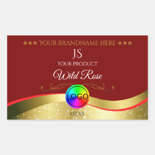 Dark Red Wavy Gold Logo Monogram Product Label