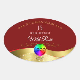 Dark Red Wavy Gold Logo Monogram Product Label