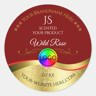 Dark Red Wavy Gold Logo Monogram Product Label