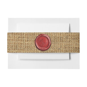 Dark Red Wax Seal Personalized Initials Vintage Invitation Belly Band