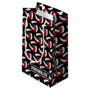 Dark Red, White and Black Volleyball - Personalize Small Gift Bag