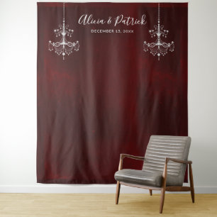 Dark Red White Chandeliers Wedding Photo Backdrop Tapestry