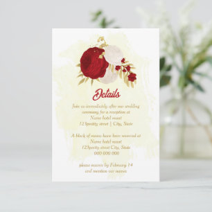 dark red & white flowers gold botanical wedding enclosure card