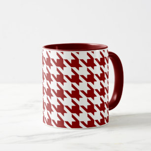 Dark Red White Houndstooth Pied de Poule Check Mug