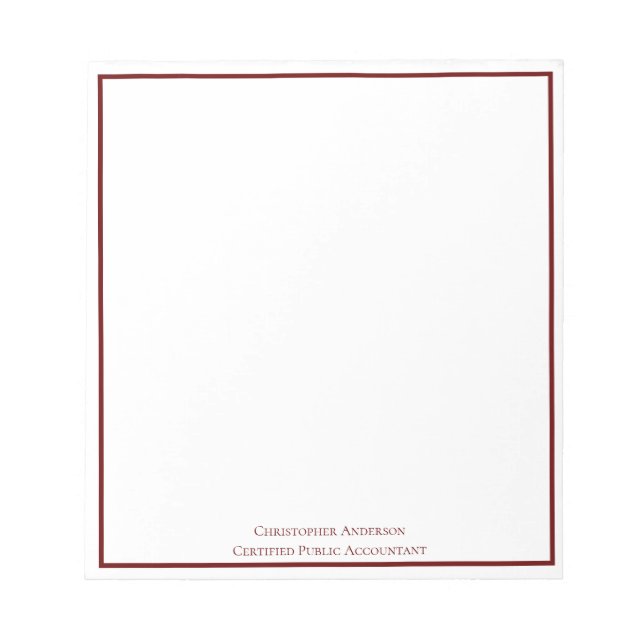 Dark Red White Professional Business Personalized  Notepad (Front)