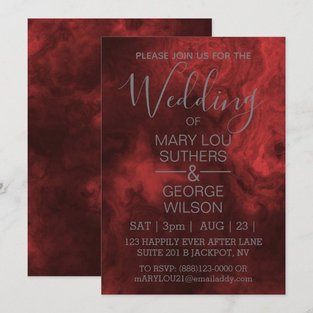 Dark Red Whole Smoked Marble Wedding Invitation (Front/Back)