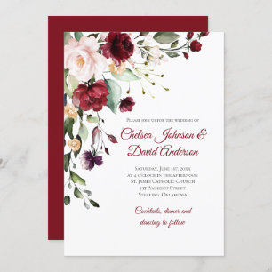Dark Red Winter Floral Wedding Invitation