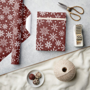 Dark Red Winter Snowflake Pattern Wrapping Paper