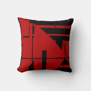 Dark Red with Black Geometric Abstract Design Throw Pillow