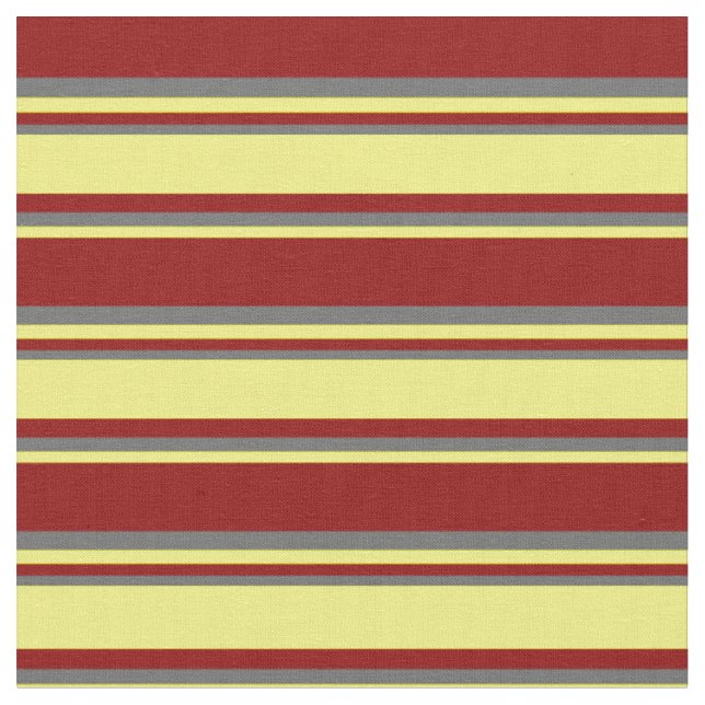 Dark Red, Yellow & Dim Grey Coloured Lines Fabric (Close Up)