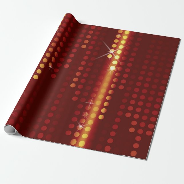 Dark Red Yellow Polka Dots Matrix patterned Wrapping Paper (Unrolled)