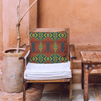   Dark Red Yellow Turquoise Geometric Pattern Cool Outdoor Pillow