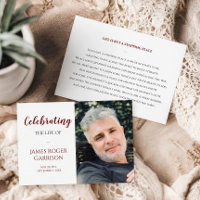Dark RedCelebration of Life Prayer Card with Photo