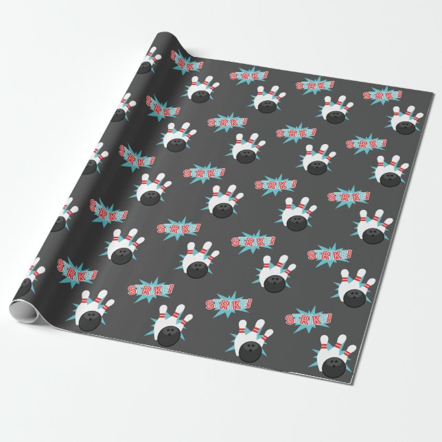 Dark Retro Bowling Wrapping Paper (Unrolled)
