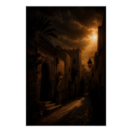 Dark Riad Alley Sunburst Poster